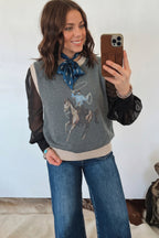 Khaki Western Print Knit Vest Colorblock Sleeveless Regular Length Daily Wear