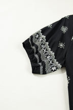 Boho Chic Notched V Neck Plus Floral Short Sleeve Top