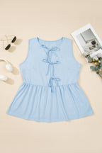 Plus Size Solid Color Bow Tie Peplum Tank Top