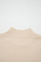 Parchment Corded Horseshoes Ribbed Trim Mock Neck Short Sleeve Sweater