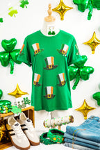 Bright Green Sequin St Patricks Day Hat Relaxed T Shirt