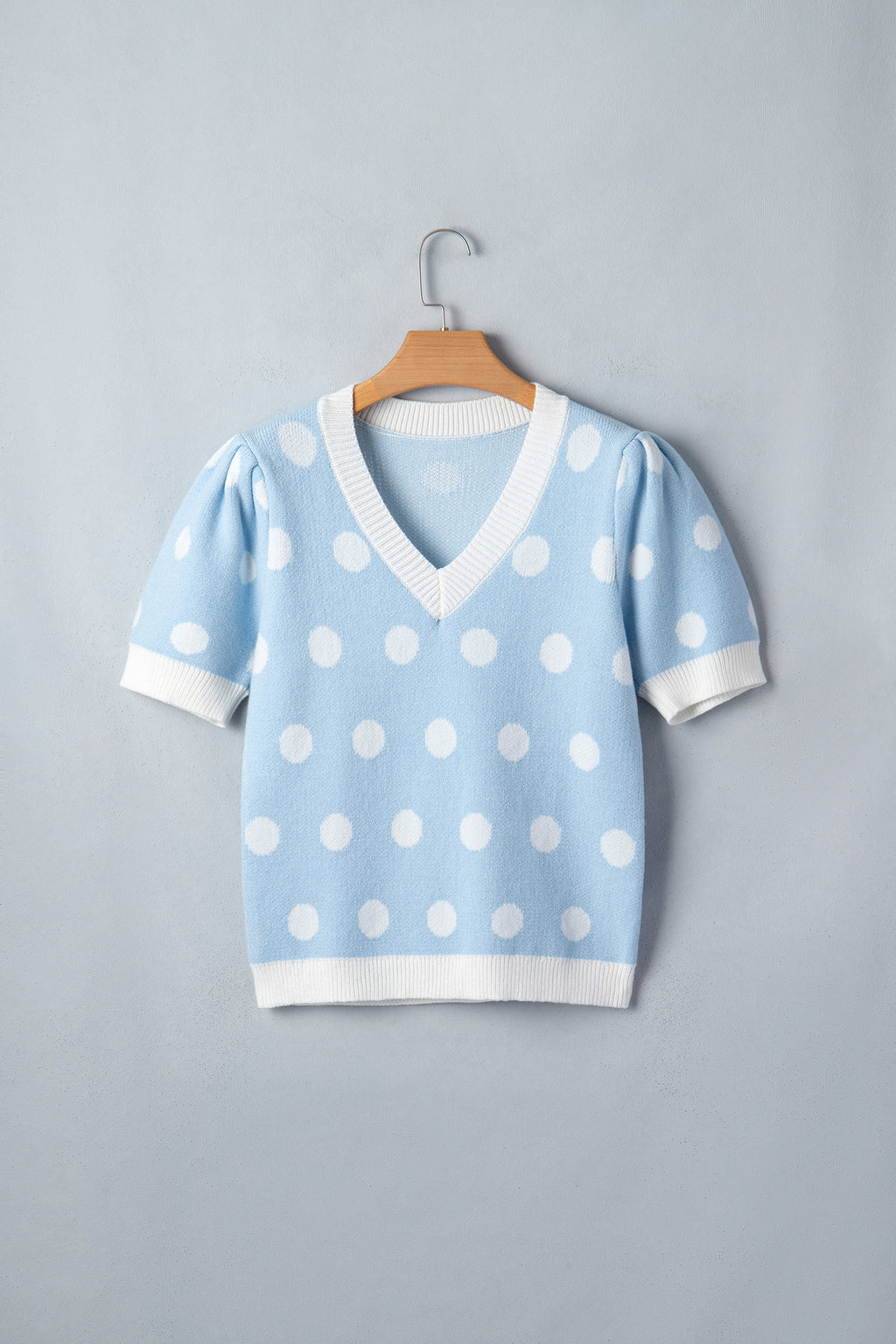 Polka Dot Puff Short Sleeve Sweater Top