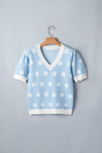 Polka Dot Puff Short Sleeve Sweater Top