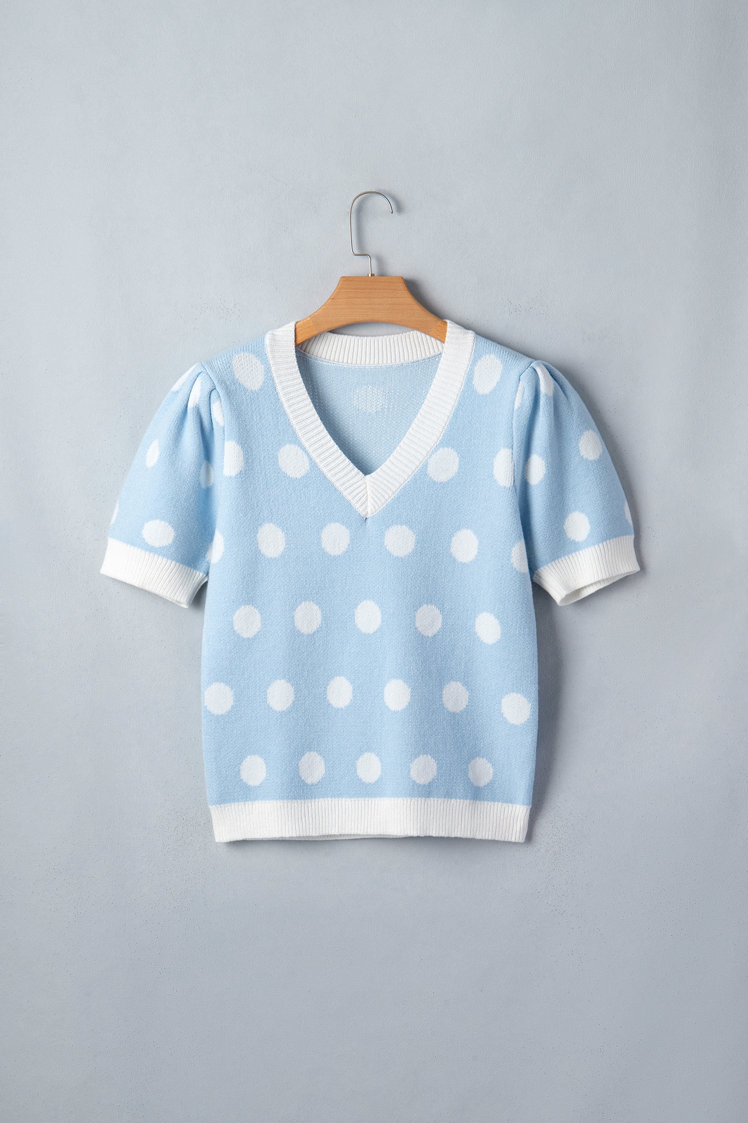 Polka Dot Puff Short Sleeve Sweater Top