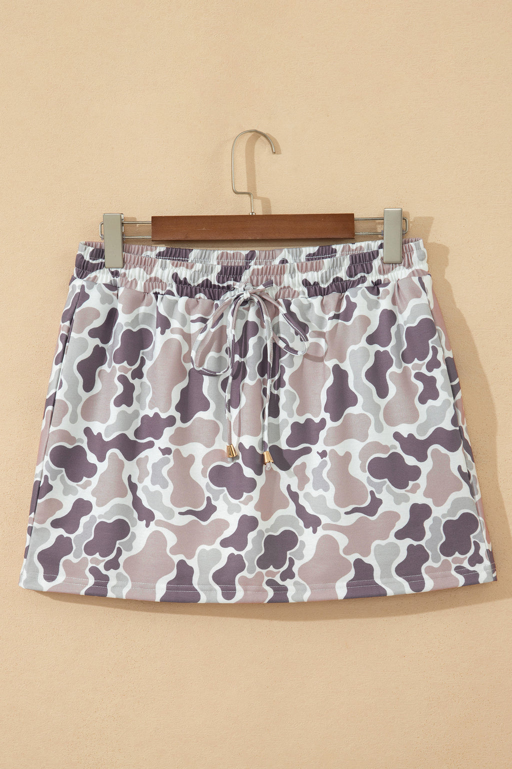 Abstract Camo Elastic Waist Drawstring Mini Skort