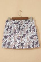 Abstract Camo Elastic Waist Drawstring Mini Skort