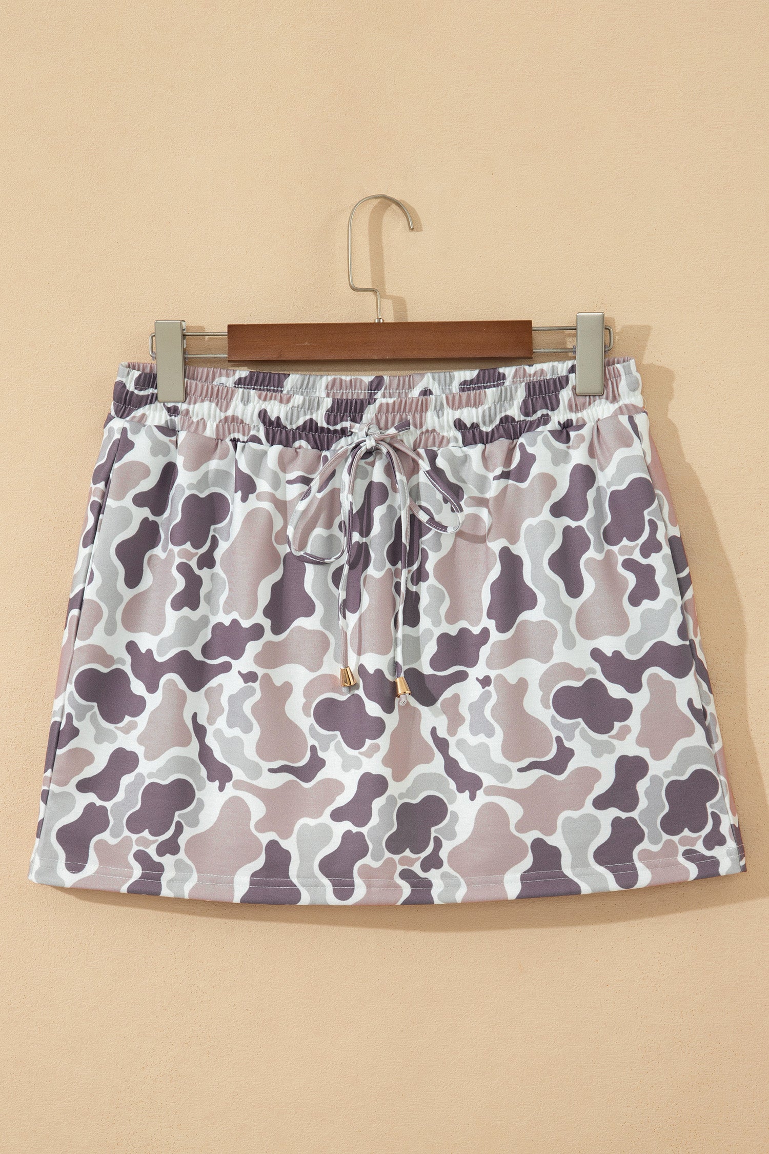 Abstract Camo Elastic Waist Drawstring Mini Skort
