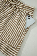 Striped Breathable Textured Knit Short 2pcs Set