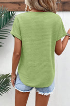 Textured Wide Sleeve V Neck T Shirt