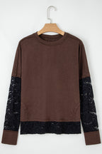 Sheer Lace Patchwork Casual Long Sleeve Tee