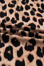 Brown Leopard Print Smocked Detail Flowy Midi Dress