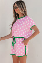 Polka Dot Contrast Edge Casual Short Set