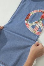 Myosotis Floral Peace Sign Embroidered Patch Wide Leg Jeans