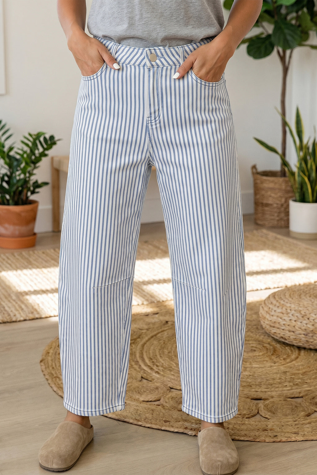 Striped Casual Barrel Jeans