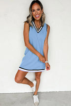 Color Contrast Trim V Neck Shift Sleeveless Mini Dress