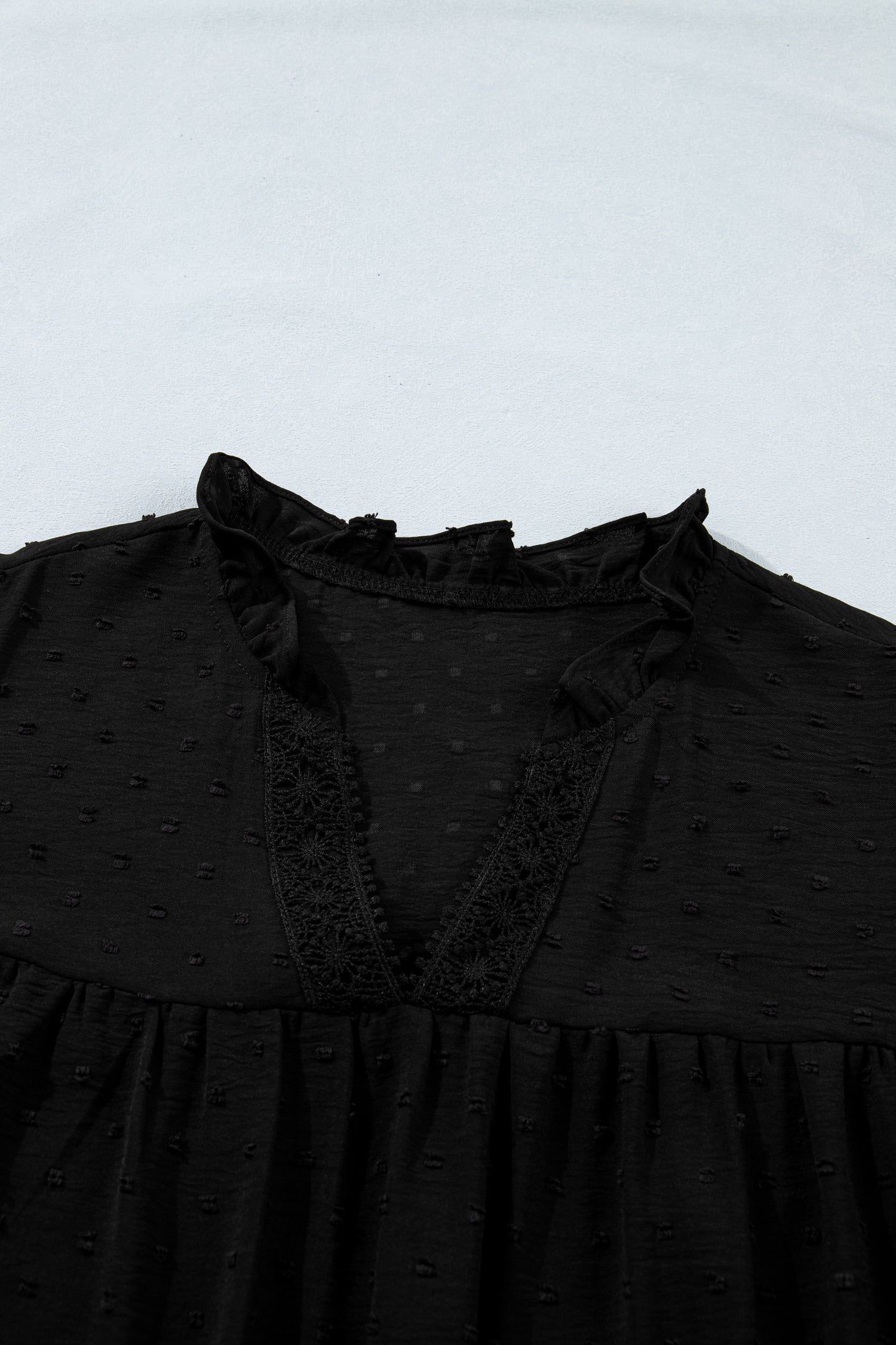 Plus Size Swiss Dot Ruffle Lace Trim V Neck Tank Top