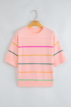 Colorblock Striped Half Sleeve Drop Shoulder Sweater
