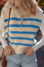 Light Blue Ribbed Half Zip Collared Sweater Vest