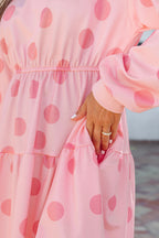 Polka Dot Printed Long Sleeve Flared Mini Dress
