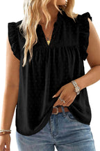 Plus Size Swiss Dot Ruffle Lace Trim V Neck Tank Top