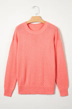 Coral Paradise Breathable Patterned Knit Drop Shoulder Pullover Sweater