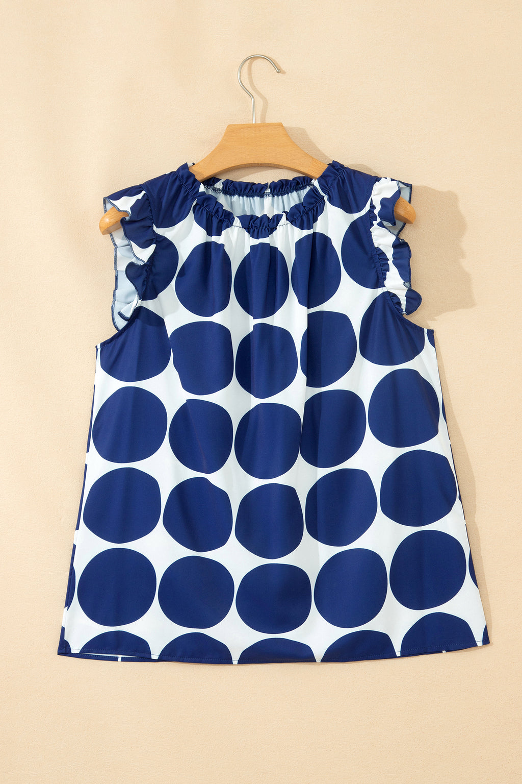 Polka Dot Print Frilled Round Neck Shift Tank Top