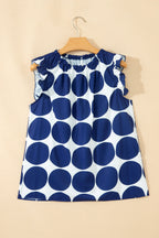 Polka Dot Print Frilled Round Neck Shift Tank Top