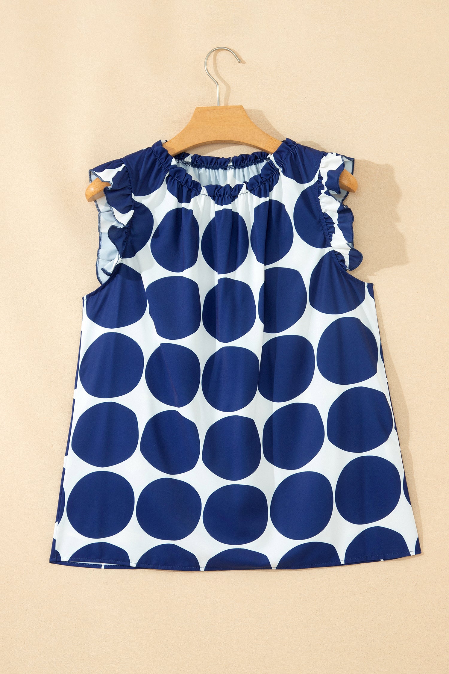 Polka Dot Print Frilled Round Neck Shift Tank Top