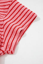 Striped Crew Neck Tee Drawstring Waist Cropped Pants Set