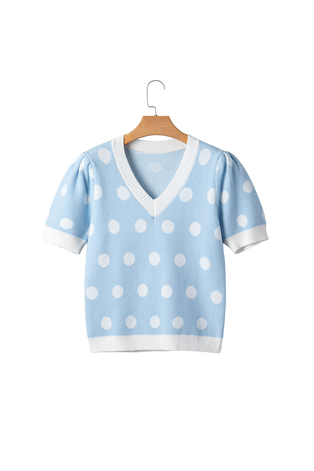 Polka Dot Puff Short Sleeve Sweater Top