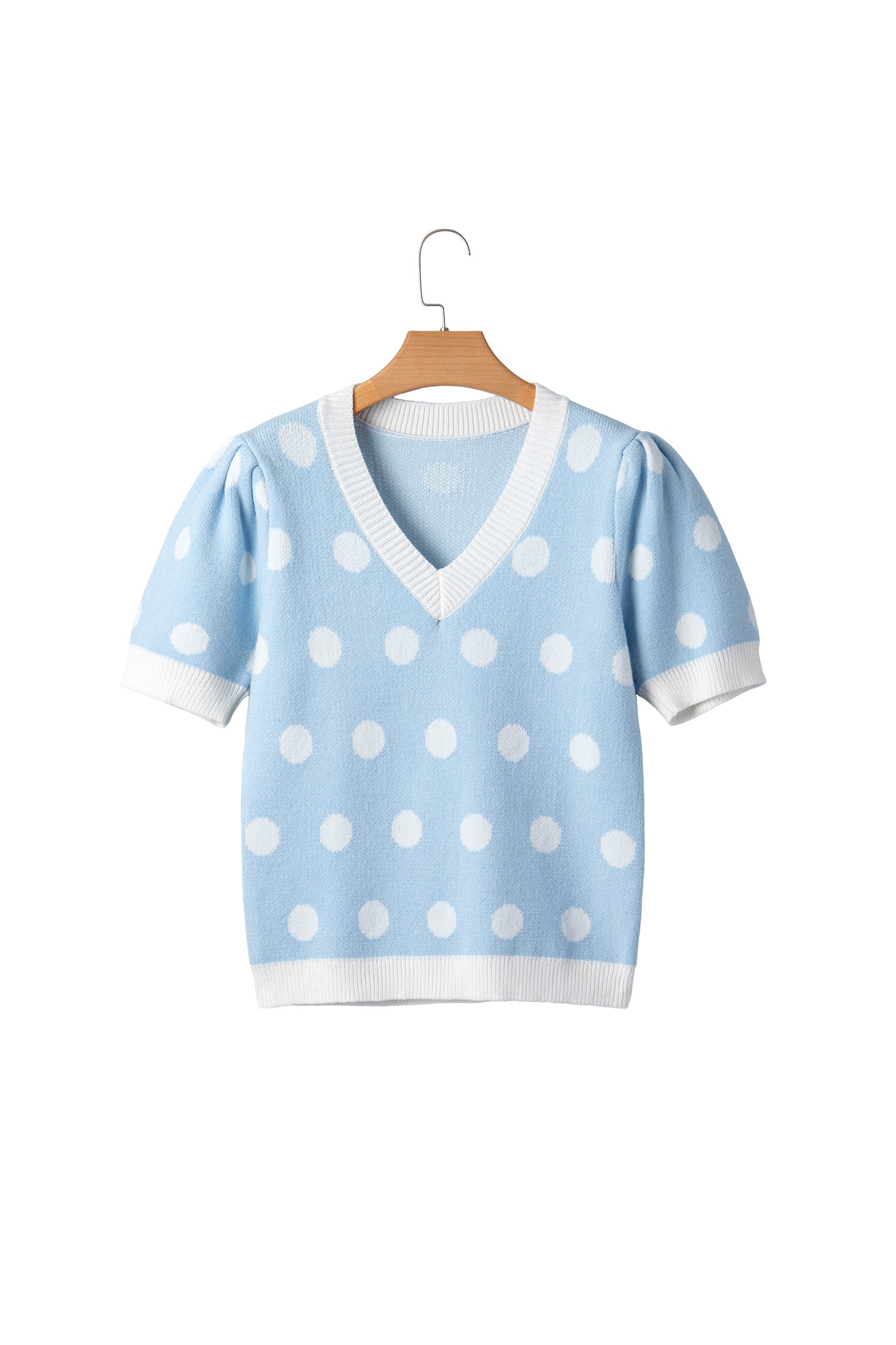 Polka Dot Puff Short Sleeve Sweater Top