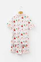 White Christmas Spirits Shirt Style 2pcs Short Pyjama Set
