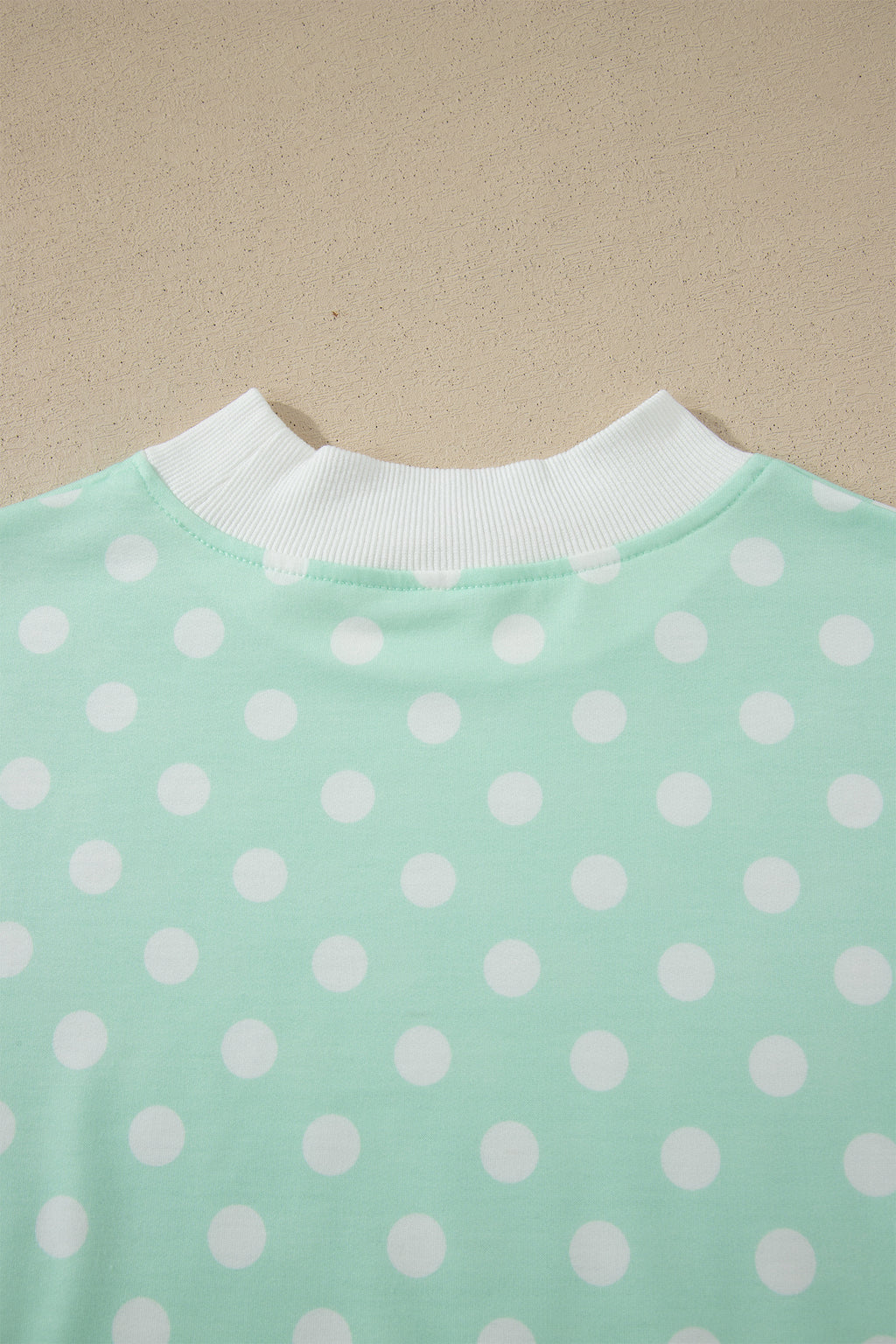 Polka Dot Print Color Block Trim Mock Neck Short Set