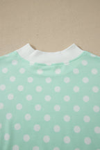 Polka Dot Print Color Block Trim Mock Neck Short Set