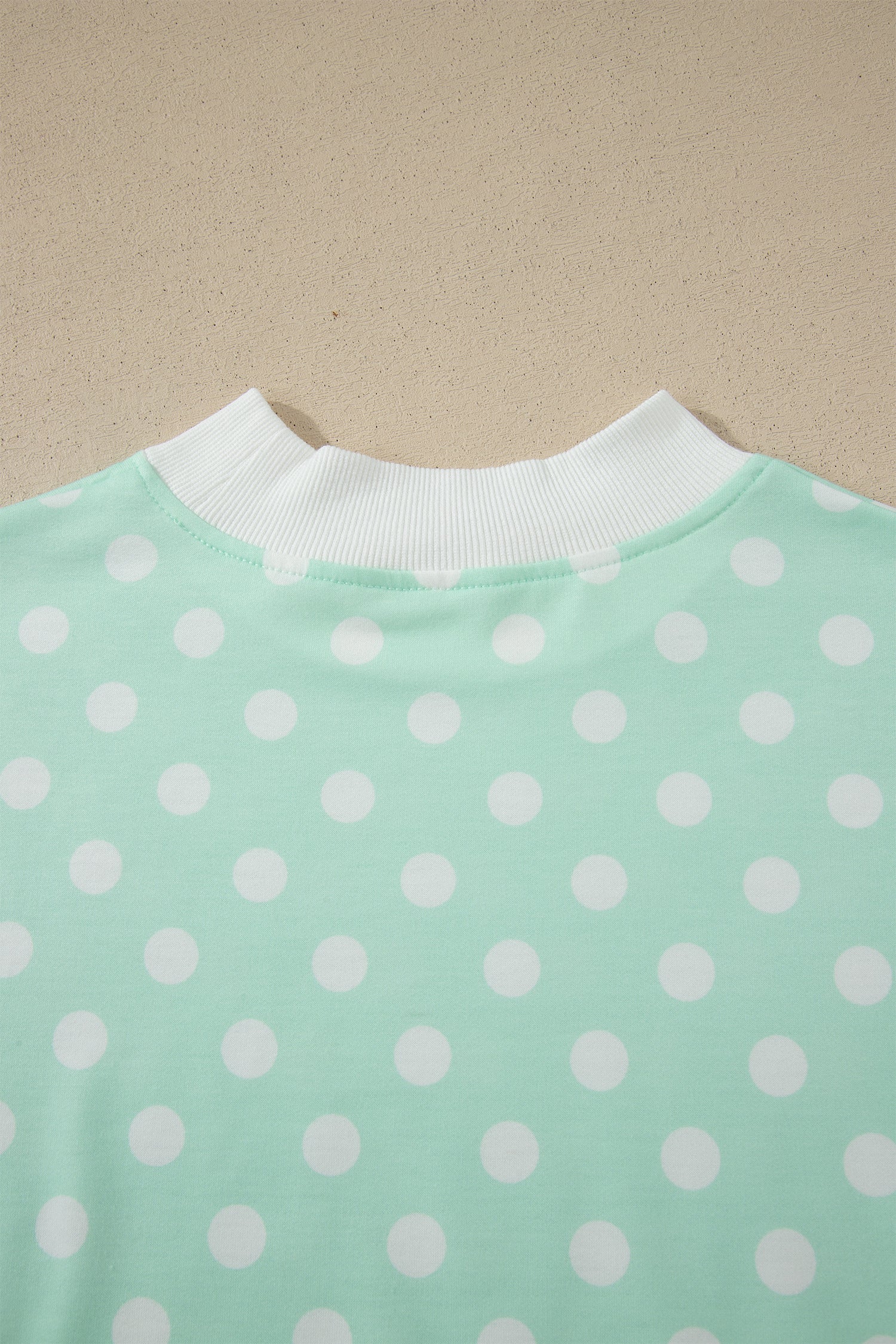 Polka Dot Print Color Block Trim Mock Neck Short Set
