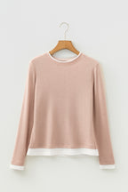 Smoke Gray False Two Piece Color Block Patchwork Long Sleeve Top
