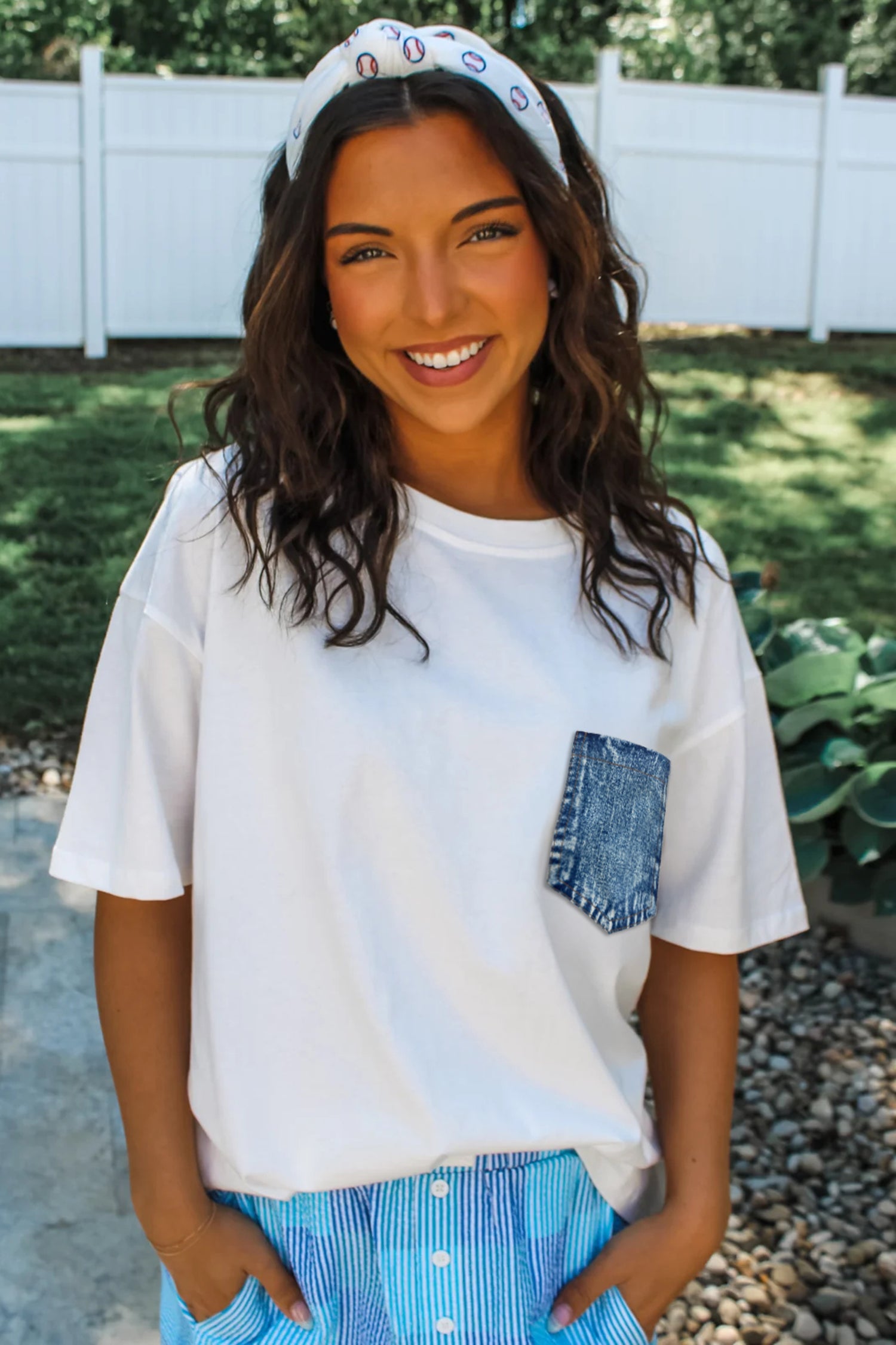 Color Block Chest Pocket Patched Casual Short Sleeve Top