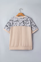 Gray Camouflage Print Twisted Ribbed Patchwork Casual T Shirt