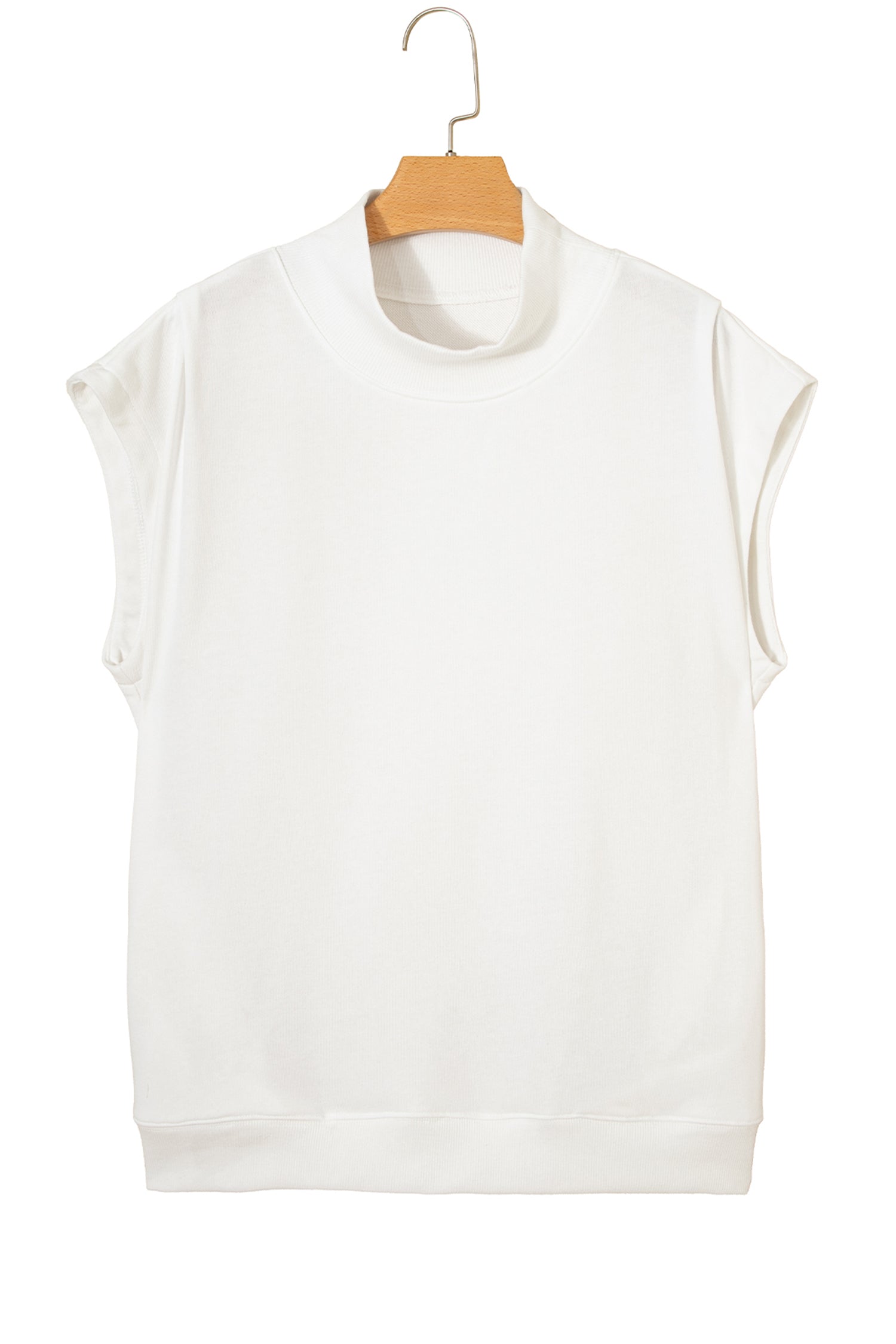 Solid Color High Neck Cap Sleeve Loose Top