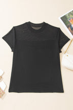 Black Plus Size Sheer Mesh Panel Short Sleeve Top