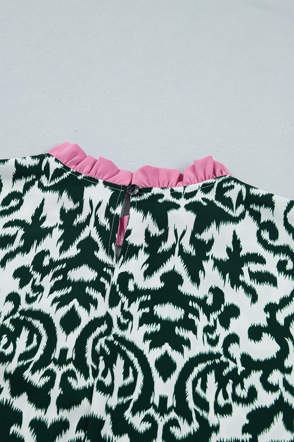 Damask Print Ruffled Colour Block Detail Half Sleeve Blouse