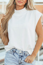 Solid Color High Neck Cap Sleeve Loose Top