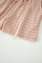 Striped Raised Rib Loose Tee Drawstring Elastic Waist 2pcs Short Set