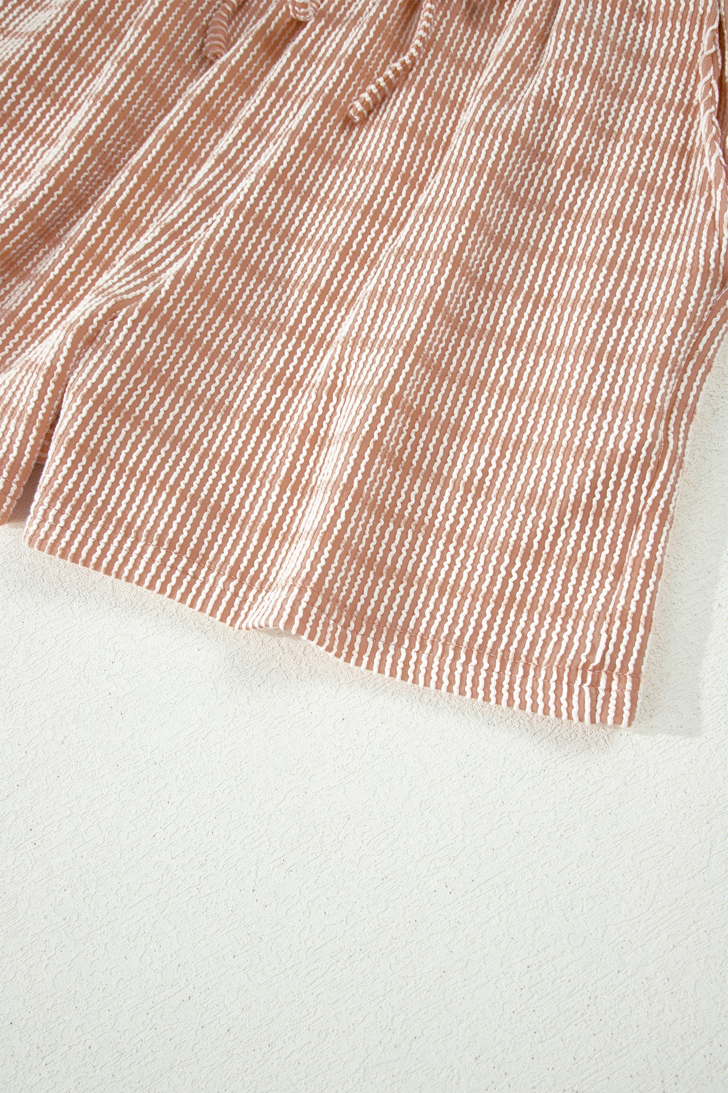 Striped Raised Rib Loose Tee Drawstring Elastic Waist 2pcs Short Set