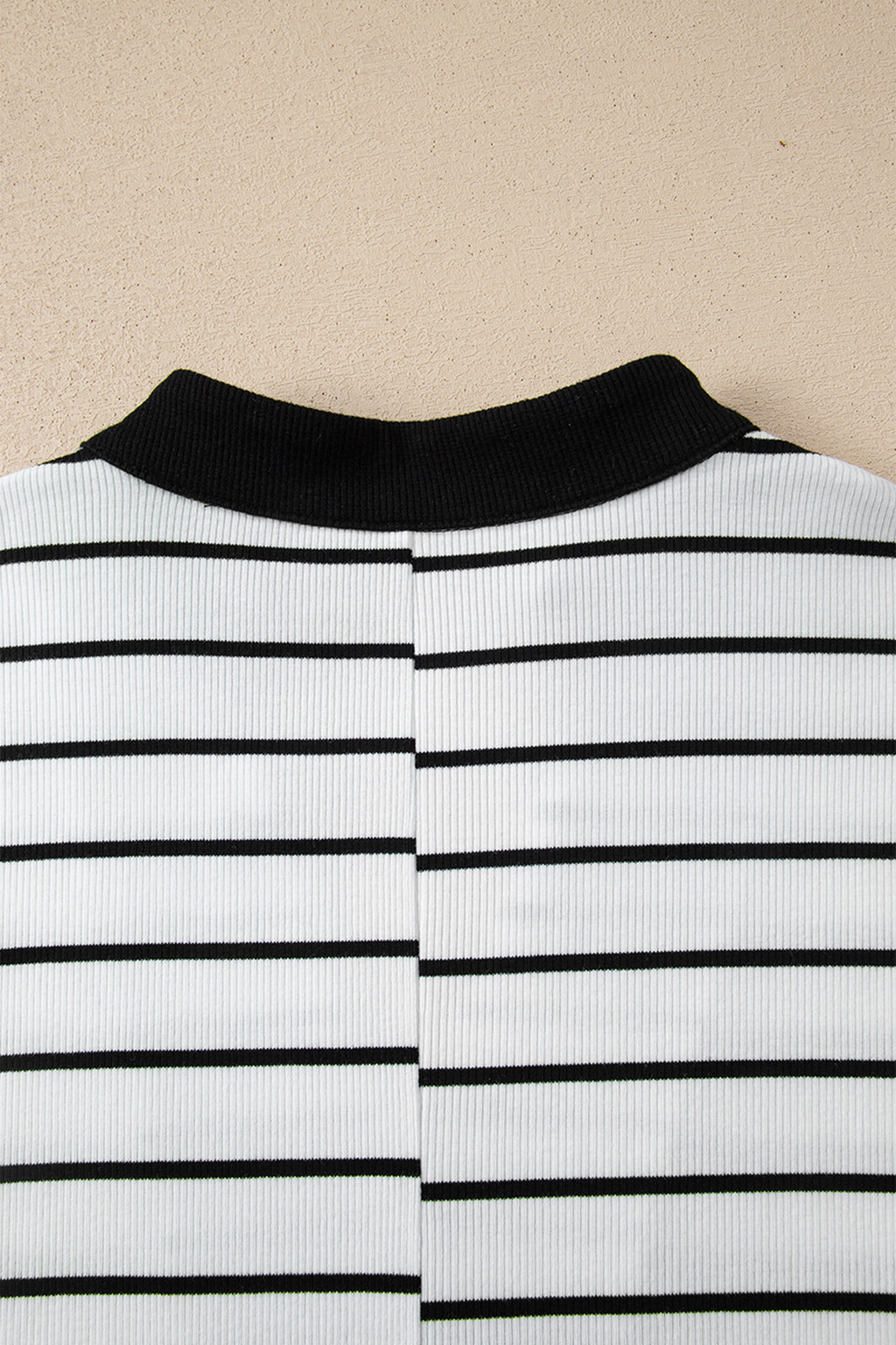 Stripe Stand Collar V Neck Elastic Cuffs Half Sleeve Dolman Top