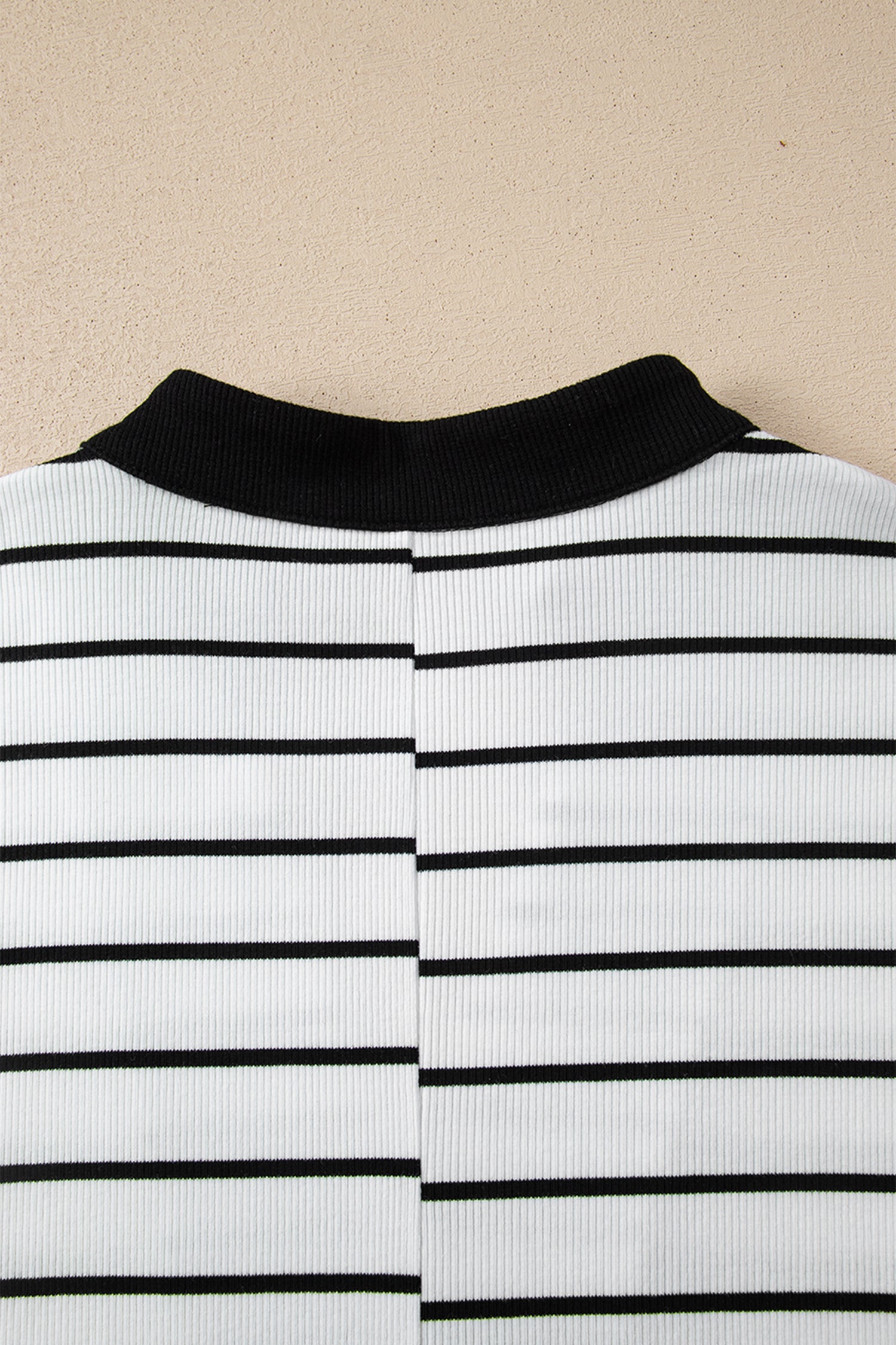 Stripe Stand Collar V Neck Elastic Cuffs Half Sleeve Dolman Top