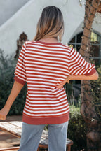 Striped Short Bubble Sleeve T Shirt