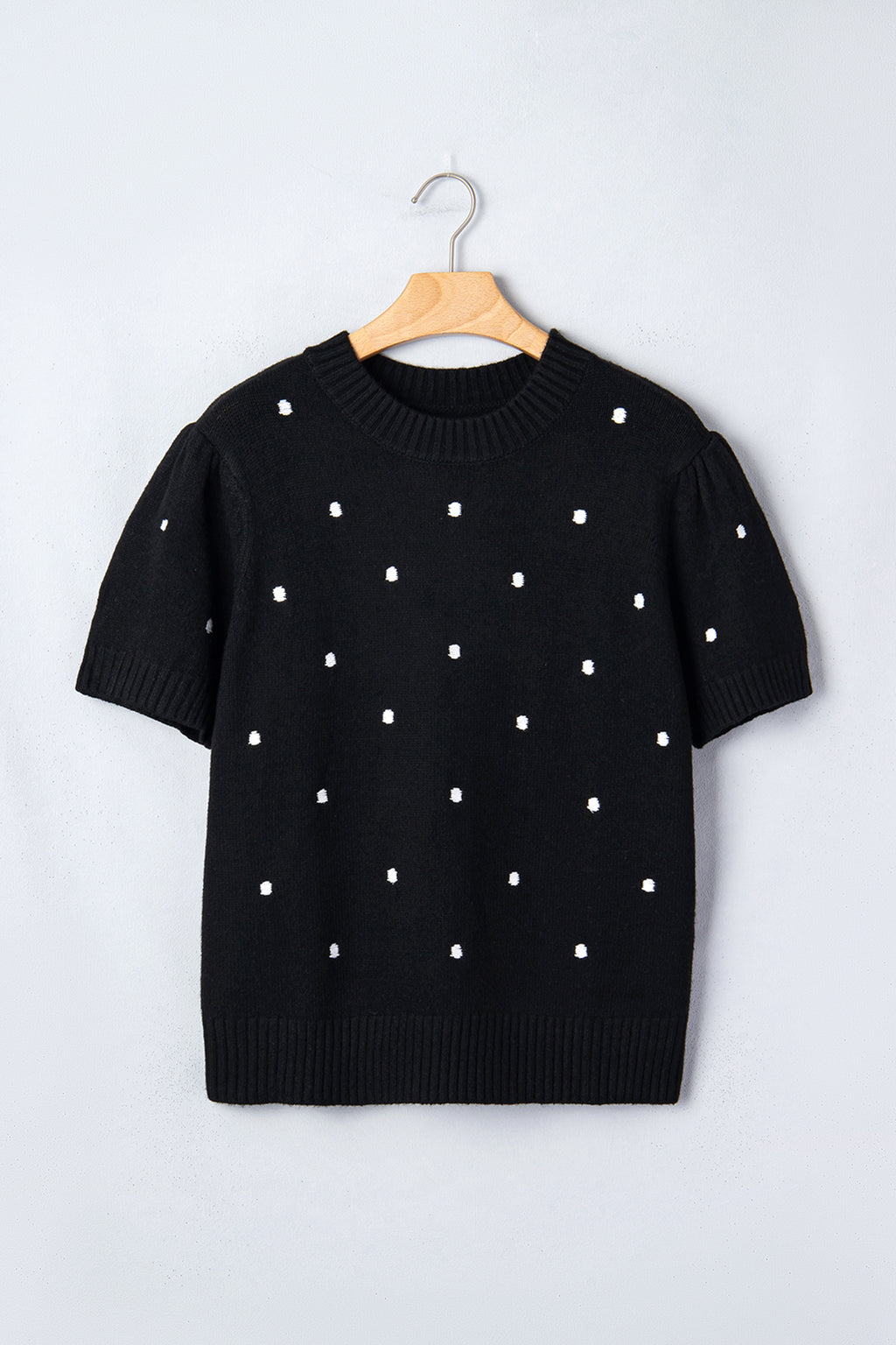 Elegant Polka Dot Bubble Short Sleeve Sweater
