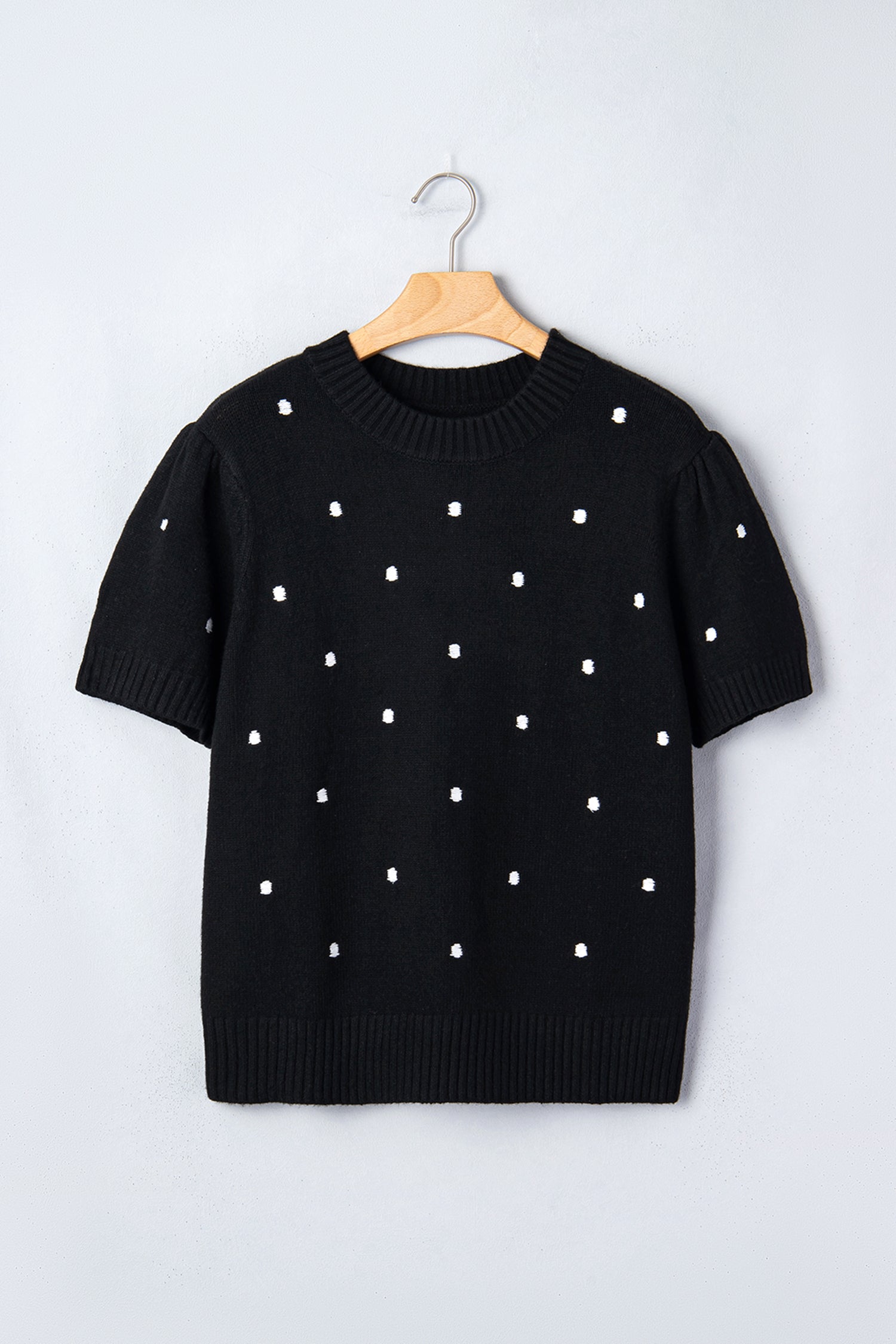 Elegant Polka Dot Bubble Short Sleeve Sweater