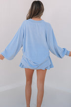 Corded Lantern Sleeve Top High Waist Ruffled Mini Skort Set